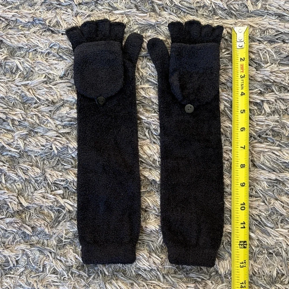 Long Convertible Fingerless Gloves with Mitt Flap, Black or Off-White, One Size